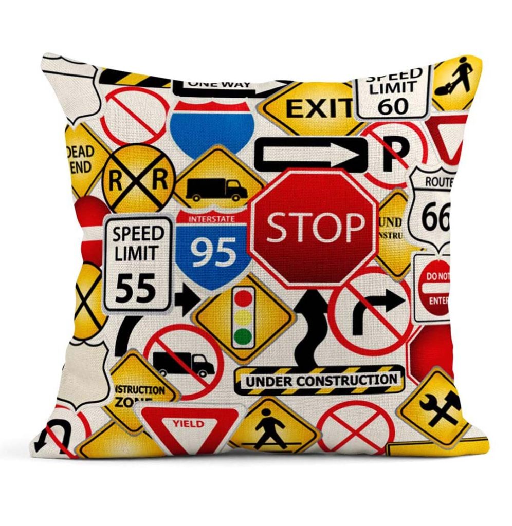 Throw Pillow Covers Case Street Collage of Road and Traffic Signs Highway Stop